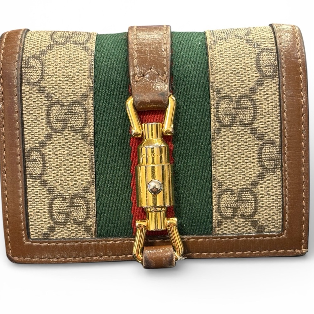 Gucci Jackie 1961 monogram wallet red and green stripes
